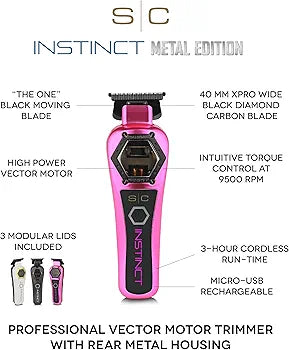 Stylecraft Instinct Trimmer Metal Edition by Gamma Più, Men's Professional Hair Clipper with Intuitive Torque Control, 180 Min Wireless Autonomy, 0 Gap Adjustable Blade, 3 Covers