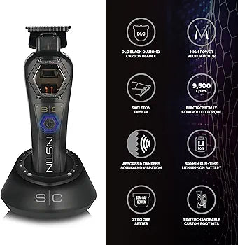 Stylecraft Instinct Trimmer Metal Edition by Gamma Più, Men's Professional Hair Clipper with Intuitive Torque Control, 180 Min Wireless Autonomy, 0 Gap Adjustable Blade, 3 Covers