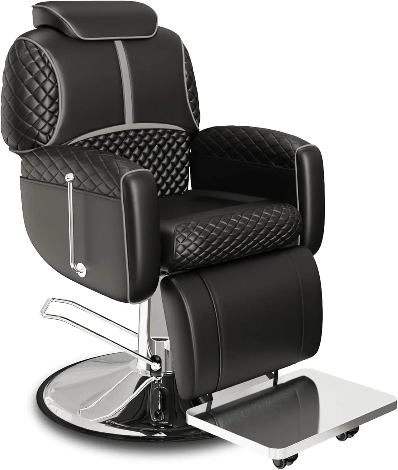 Baasha Black Salon Chair, Elegant Barber Chair With Ergonomic Adjustable Backrest, Comfortable Cushion, Heavy Duty Steel Frame,
