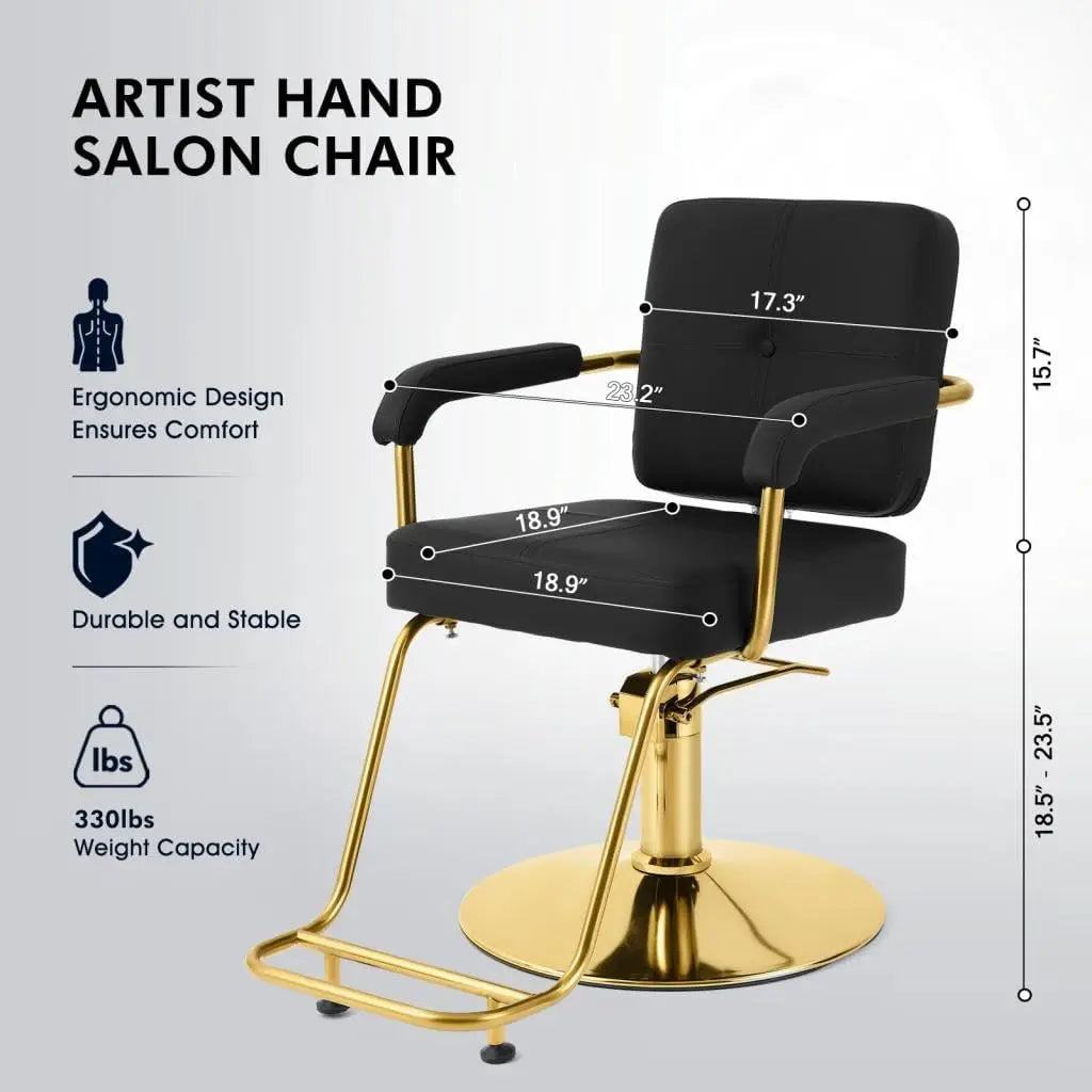 Black and Gold Salon Chair Professional Stylist Chair with Heavy Duty Hydraulic Pump Hair Salon Styling Chair 360 Degree Swivel
