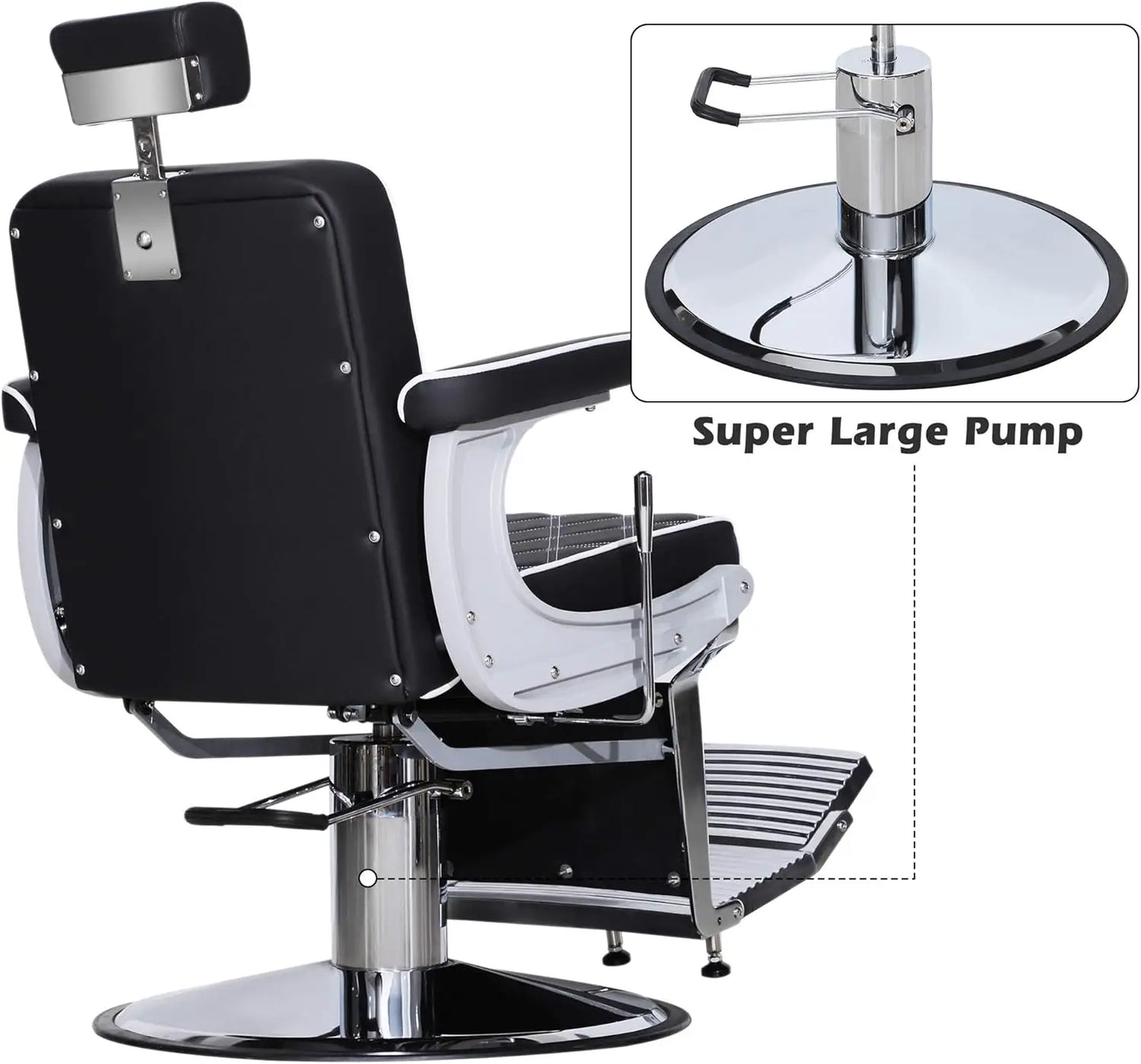 Heavy Duty Metal Vintage Barber Chair All Purpose Hydraulic Recline Salon Beauty Spa Shampoo Equipment Black with White Stitches