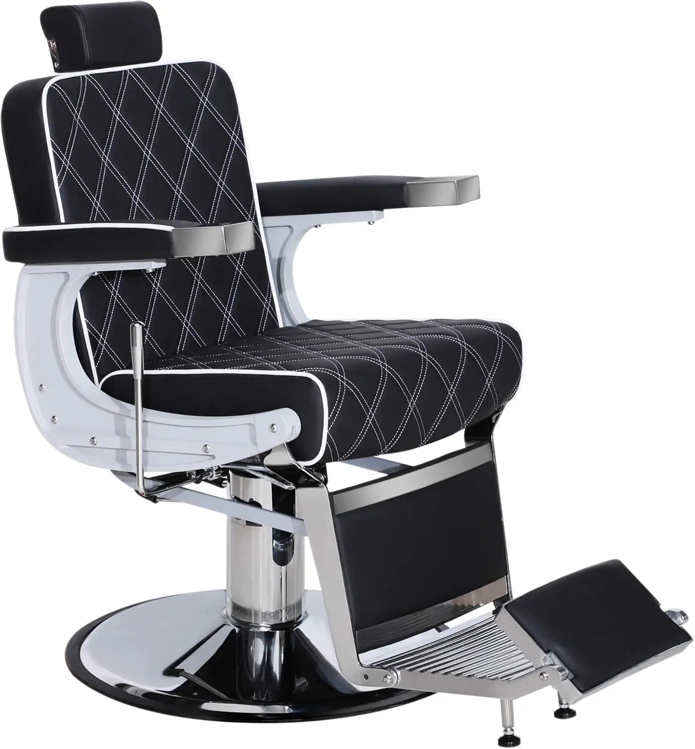 Heavy Duty Metal Vintage Barber Chair All Purpose Hydraulic Recline Salon Beauty Spa Shampoo Equipment Black with White Stitches