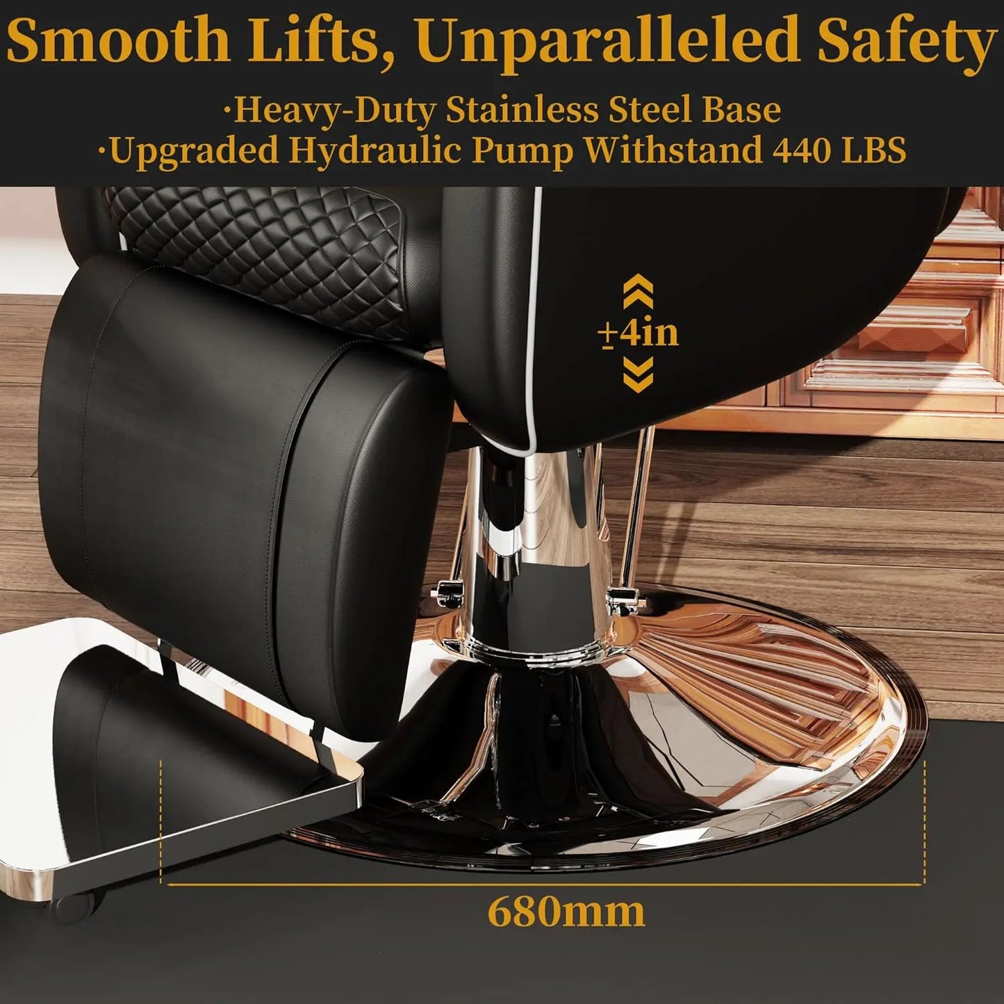 Baasha Black Salon Chair, Elegant Barber Chair With Ergonomic Adjustable Backrest, Comfortable Cushion, Heavy Duty Steel Frame,