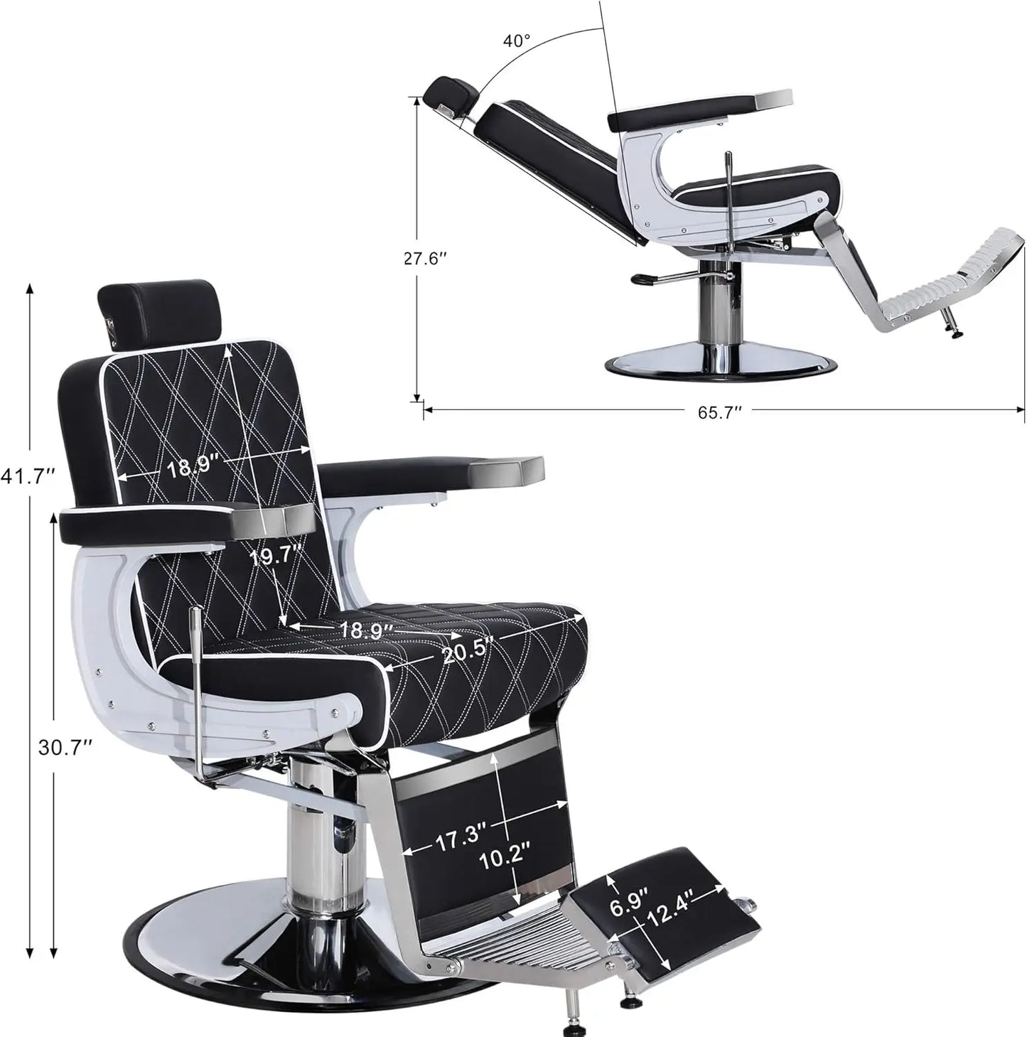 Heavy Duty Metal Vintage Barber Chair All Purpose Hydraulic Recline Salon Beauty Spa Shampoo Equipment Black with White Stitches