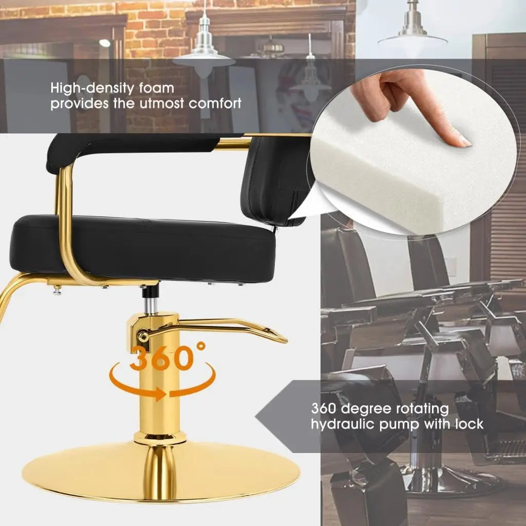 Black and Gold Salon Chair Professional Stylist Chair with Heavy Duty Hydraulic Pump Hair Salon Styling Chair 360 Degree Swivel