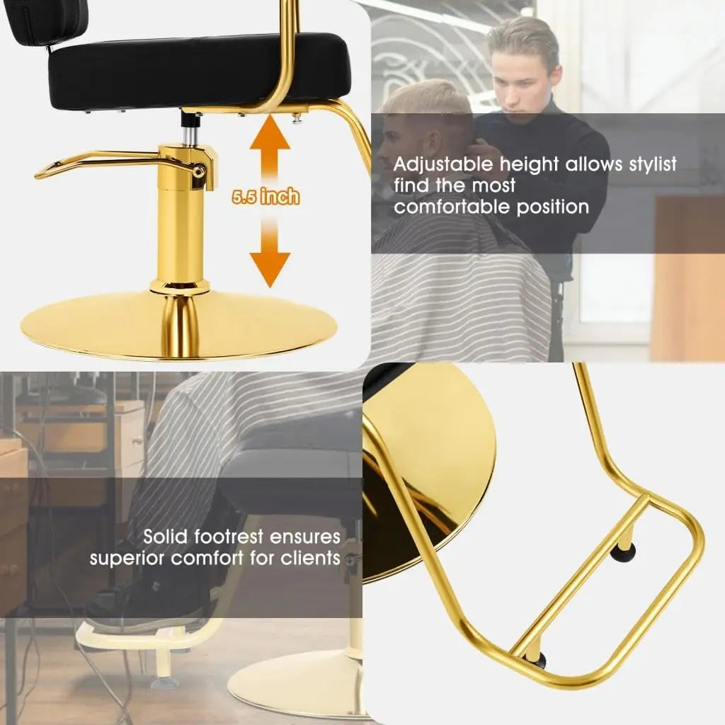 Black and Gold Salon Chair Professional Stylist Chair with Heavy Duty Hydraulic Pump Hair Salon Styling Chair 360 Degree Swivel