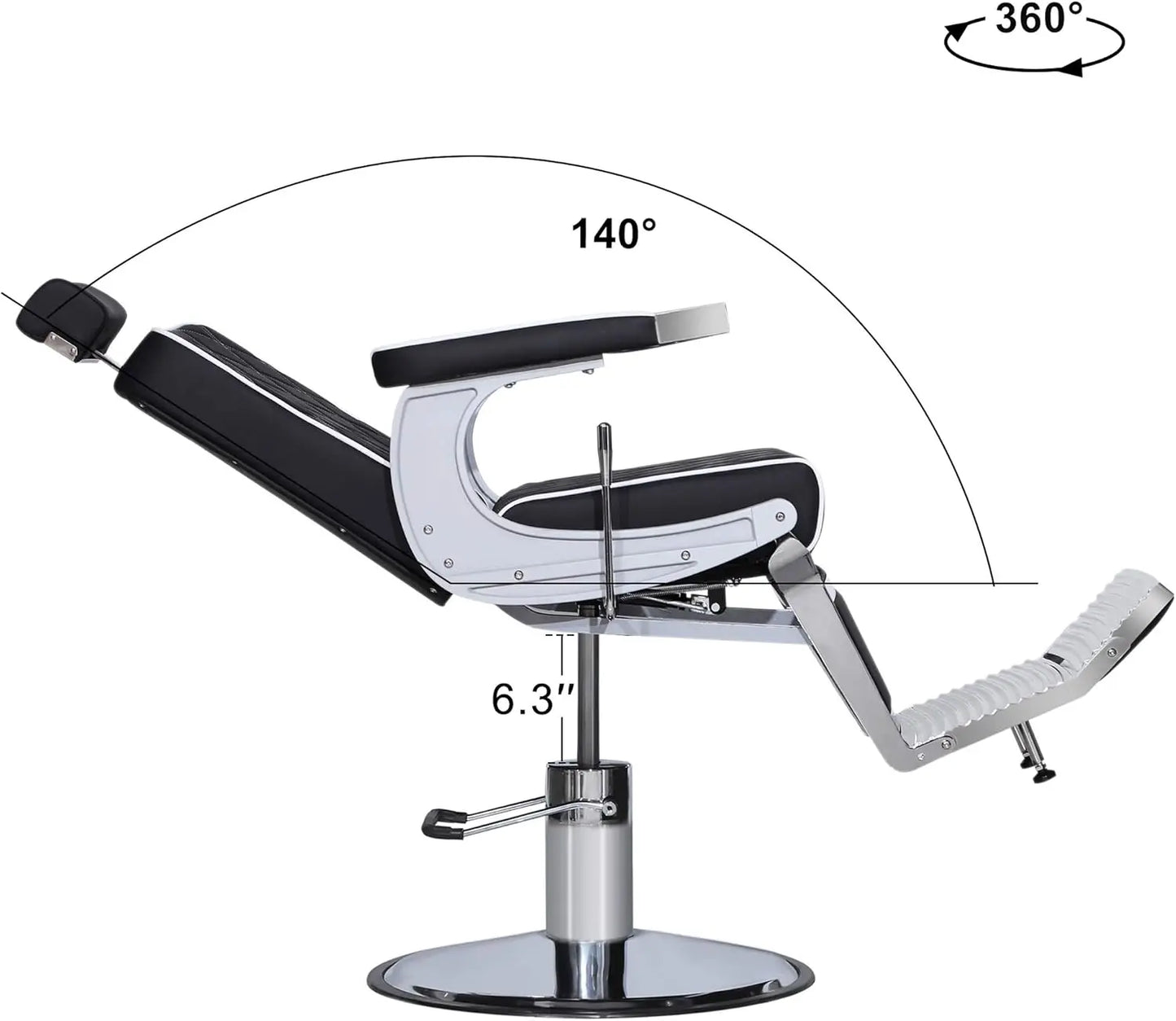 Heavy Duty Metal Vintage Barber Chair All Purpose Hydraulic Recline Salon Beauty Spa Shampoo Equipment Black with White Stitches