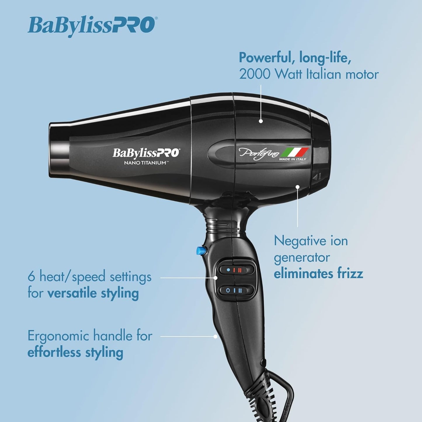 BaBylissPRO Hair Dryer, Nano Titanium Portofino 2000-Watt Blow Dryer, Hair Styling & Appliances