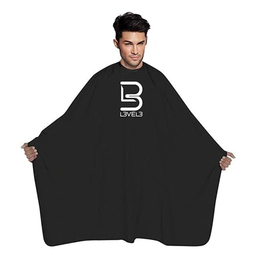 Level 3 Black Cape - Universal Size - Comfortable with Adjustable Neck Closure - for Barbers and Hair Stylist