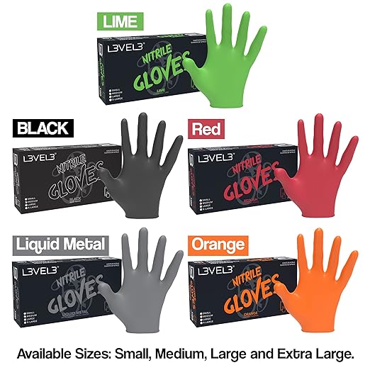 L3 Level 3 Nitrile Gloves - Professional Heavy Duty Disposable Gloves - Latex Free - Fits Snug - Box of 100 SMALL