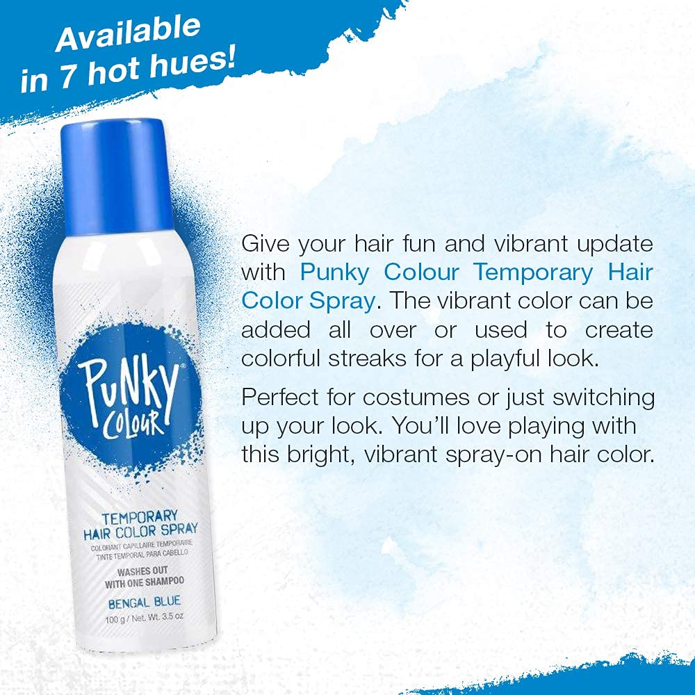 Punky Temporary Hair Color Spray, Bengal Blue, Non-Damaging Hair Dye for Instant Vivid Hair Color, 3.5 oz