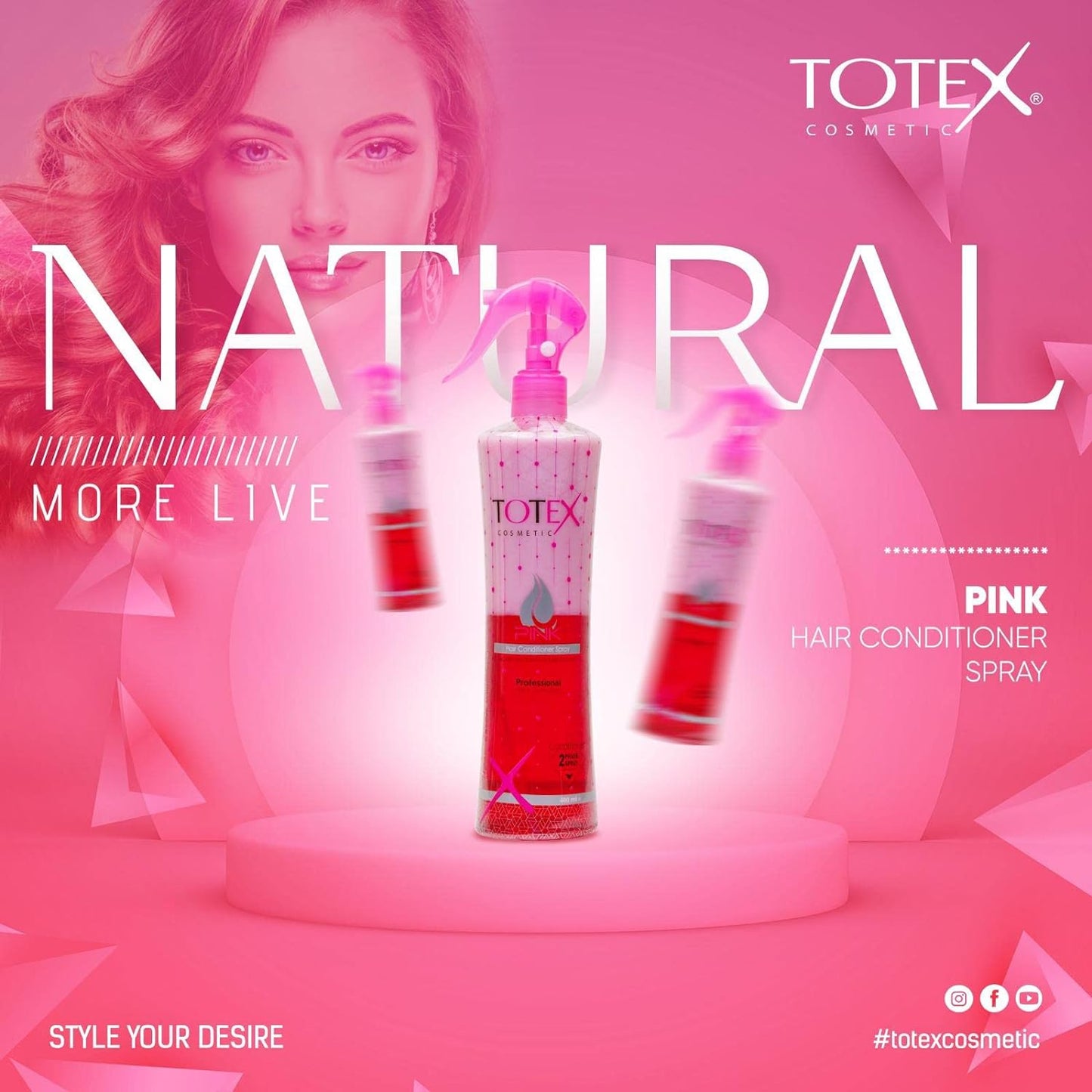 Totex 2 Phase Hair Conditioner | Spray Leave-in Conditioning | For Damaged & Coloured Hair | Formula Untangling Nourishing Moisturizing Pink 400 ml